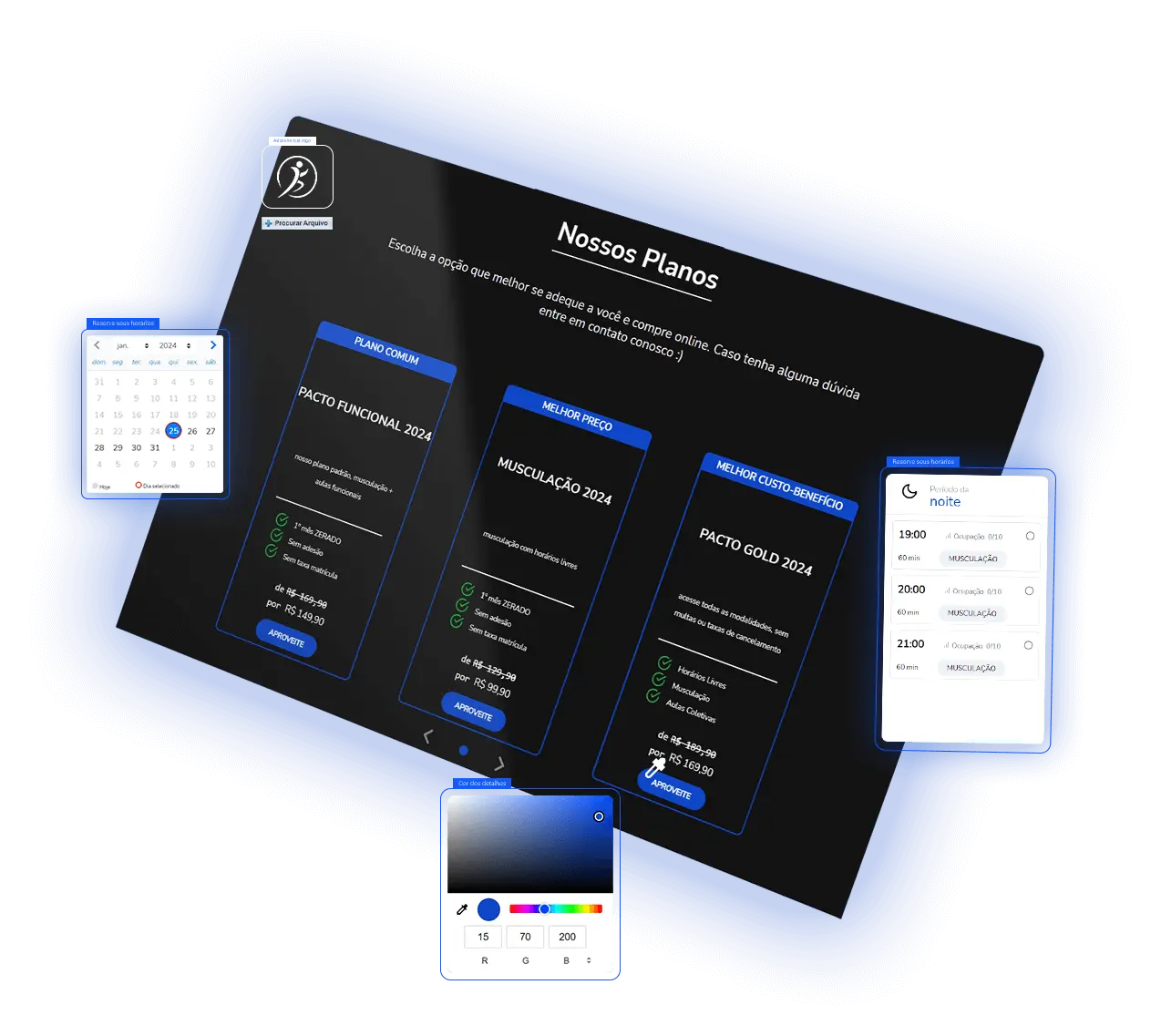 Site personalizado para academias com loja de planos online